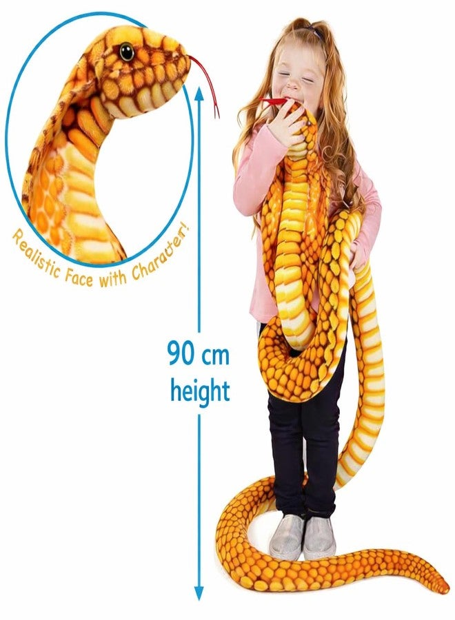 DTR Creation Realistic Snake Soft Toy (Coiled Cobra Style) | Plush Stuffed Animal Toy for Kids | Ultra Soft, Washable & Safe | Home Décor & Gift Toy (Yellow & Brown) - Image 3